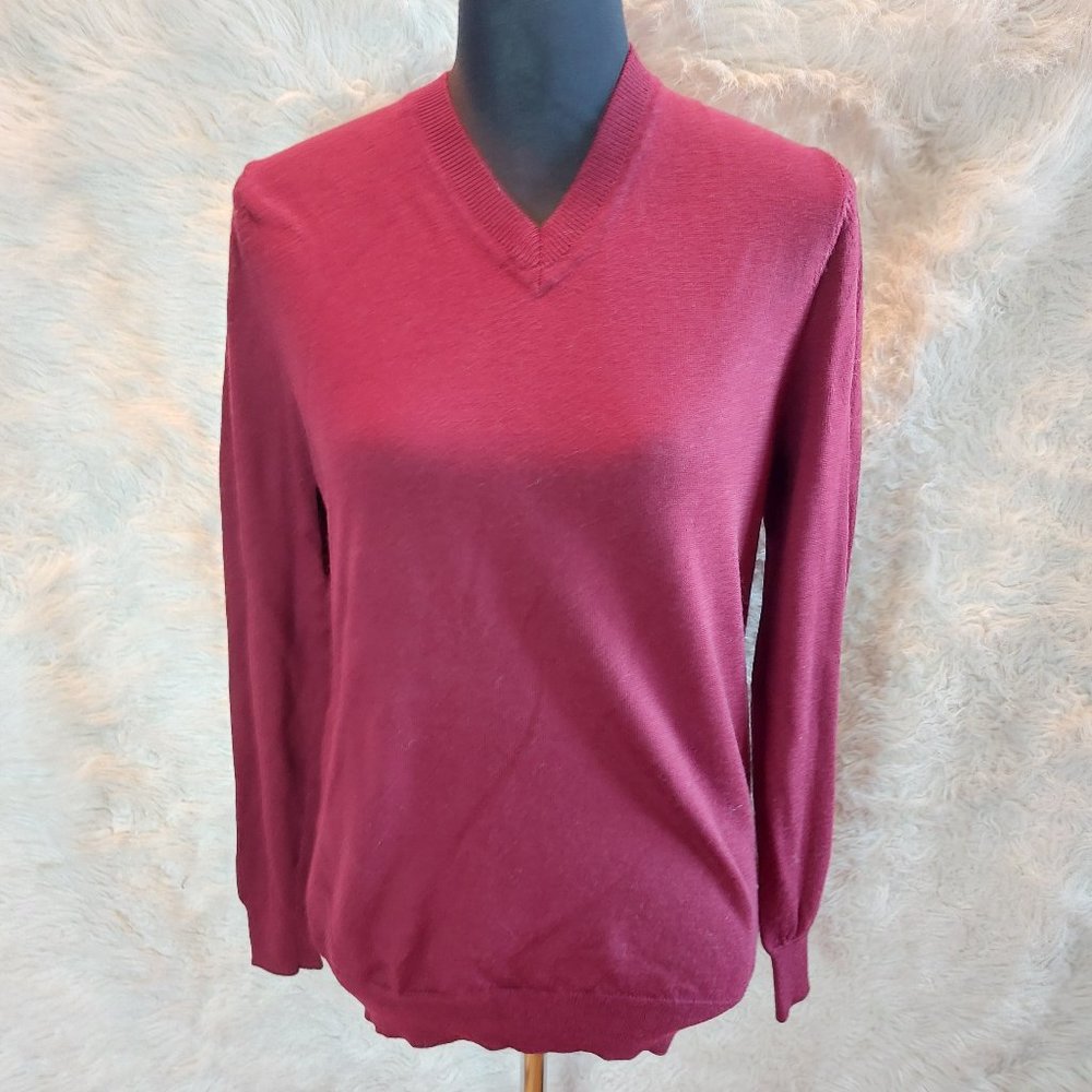 Mac Ecko Cut&Sew Women's Burgundy Red 100% Merino Wool V-Neck Sweater Siz M